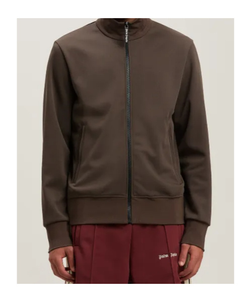 Palm Angels Chocolate Brown Jacket With Roll Neck And Logo Detail In Brown