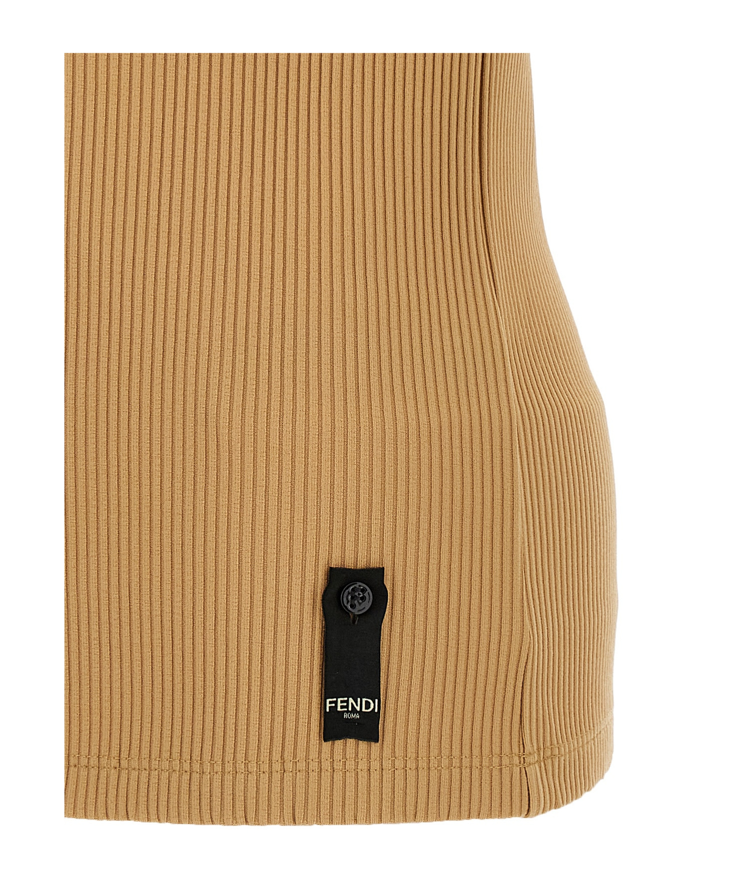 Fendi Ribbed Crew Neck Crest Tank Top In Beige