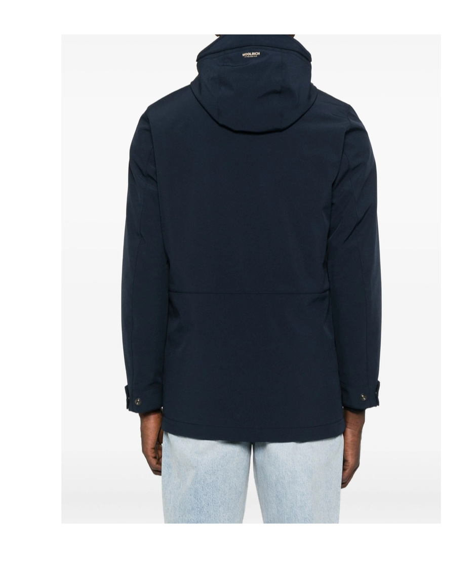 Woolrich Navy Blue Hooded Jacket With Concealed Fastening In Blue