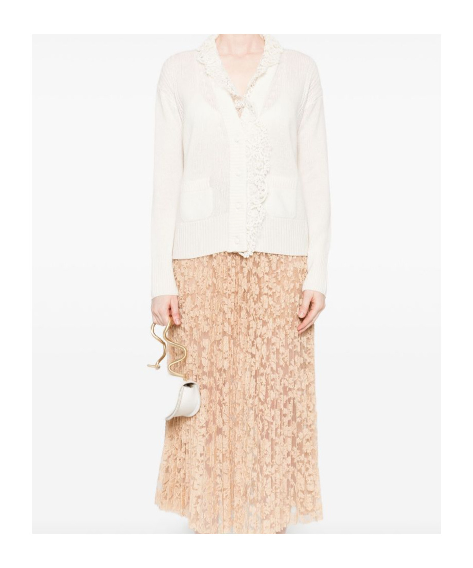 Ermanno Scervino Lace Trim Cashmere Cardigan Featuring Pockets In White
