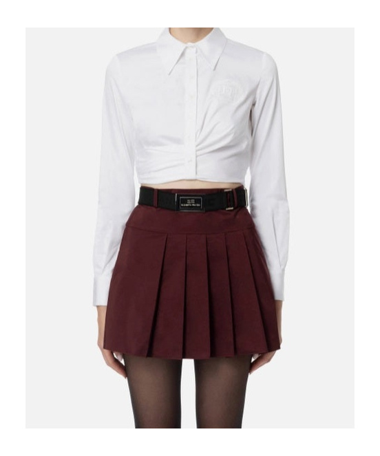 Elisabetta Franchi Technical Nylon Zipped Pleated Mini Skirt In White