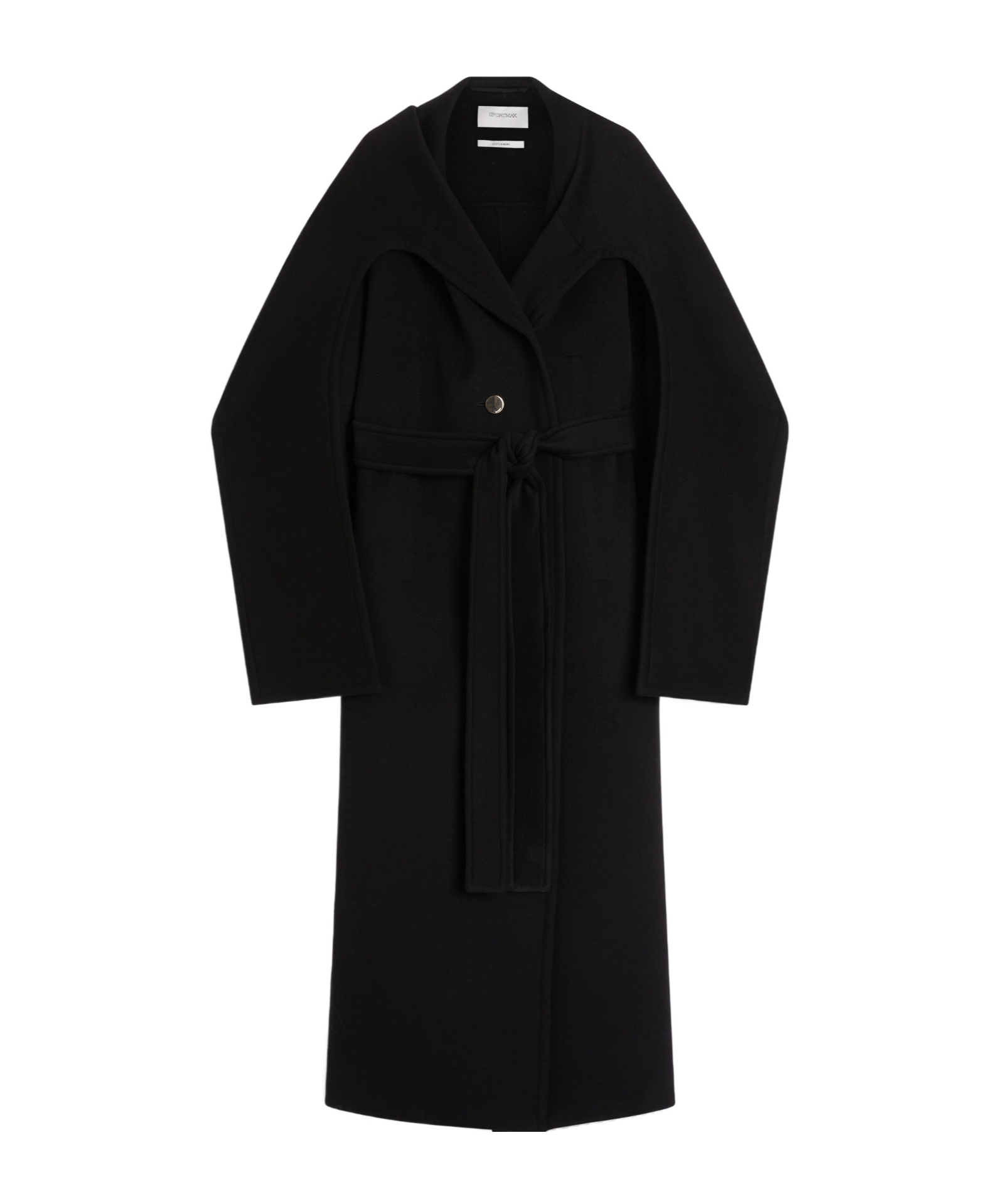 Sportmax Wool Coat With Belted Waist And Oversized Sleeves In Black