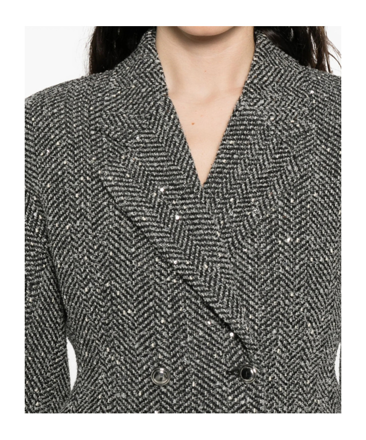 Alessandra Rich Sequin-embellished Herringbone Jacket In Gray