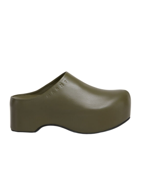 Marni Deep Green Leather Chunky Clog Sabot