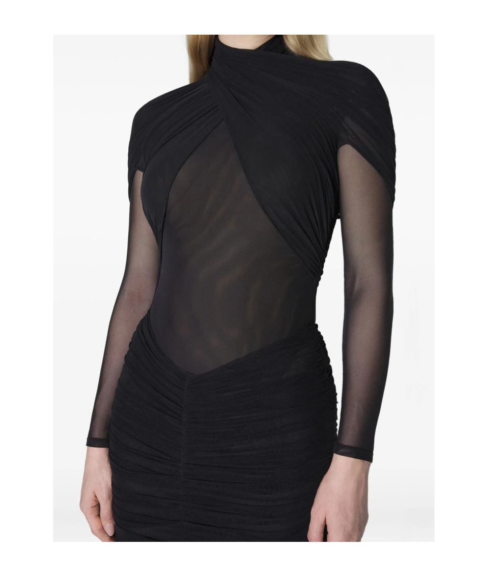 Mugler Halterneck Pleated Dress In Black