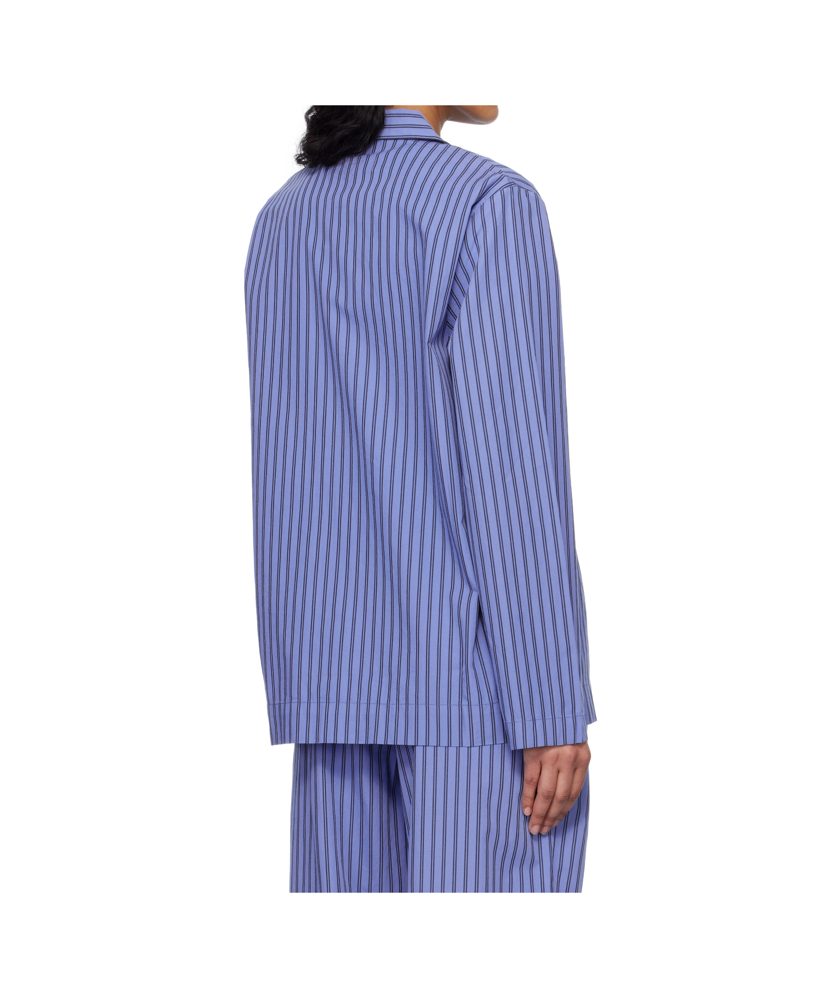 Tekla Camp-collar Striped Organic Cotton-poplin Pyjama Shirt In Blue