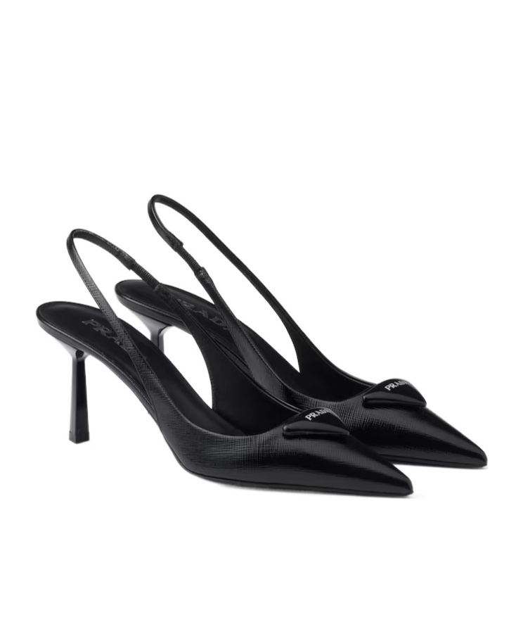 Prada Womens Black Saffiano Sling-back Patent-leather Heeled Courts Eur 41 / 8 Uk In Black