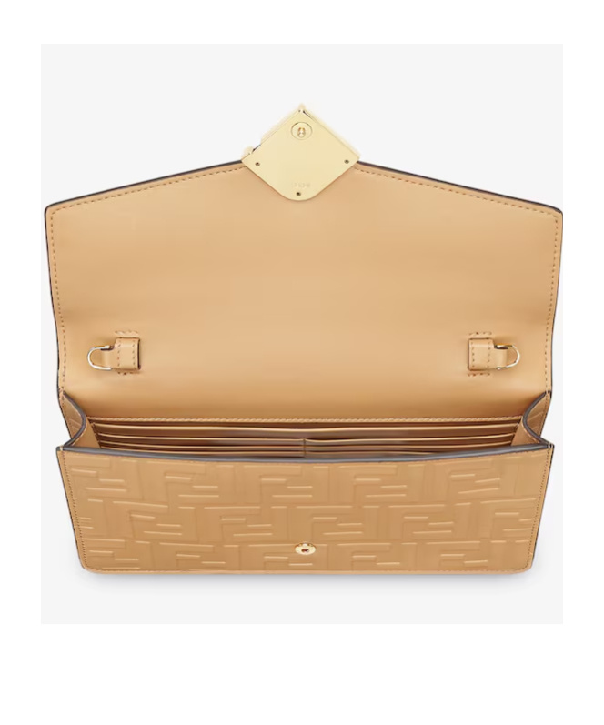 Fendi Ff Diamond Chain Wallet In Nude