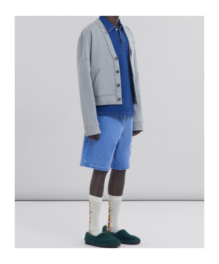 Marni Denim Shorts With Distressed And Elastic Waistband In Blue