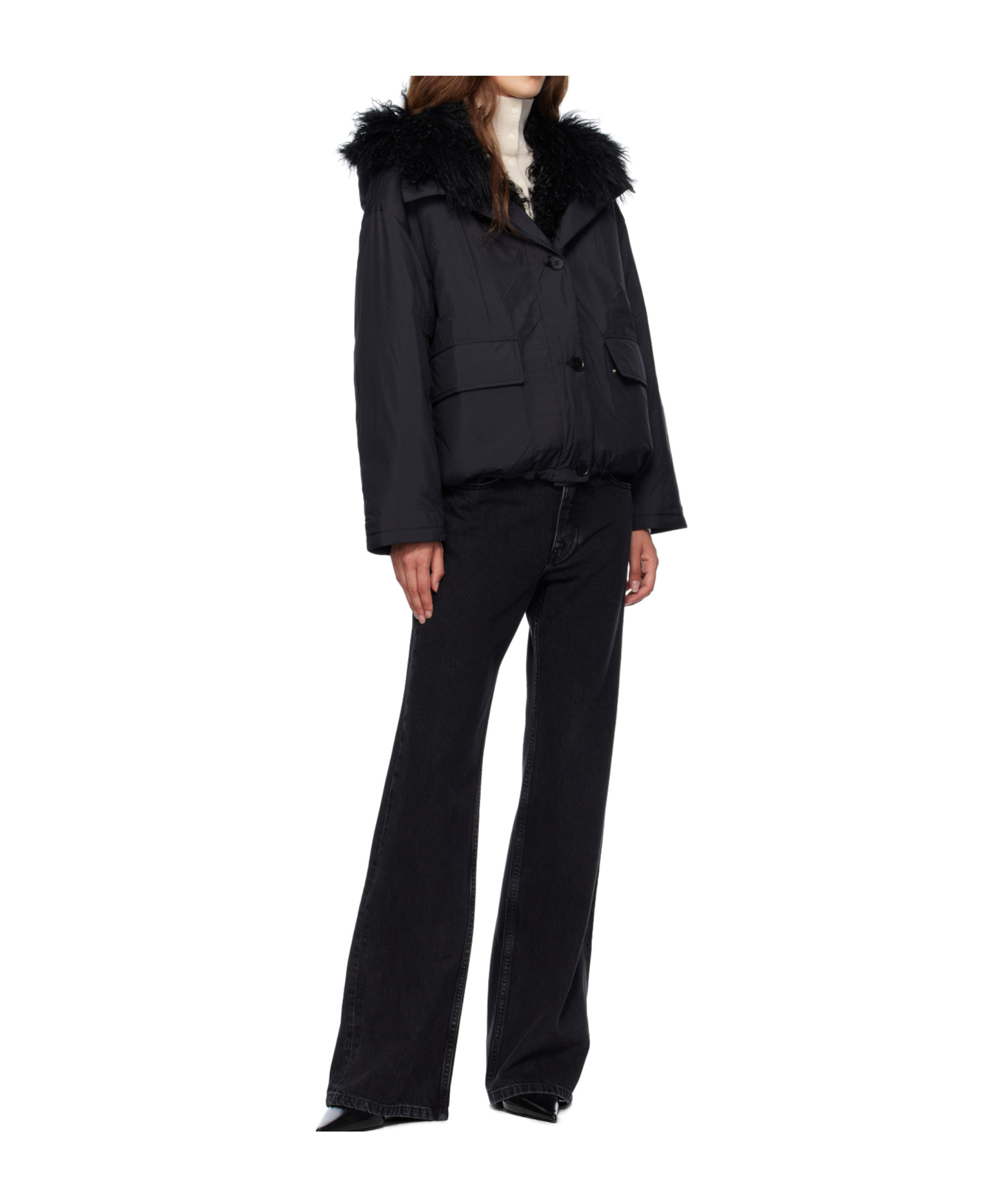 Yves Salomon Doudoune Down Fur Jacket In Black