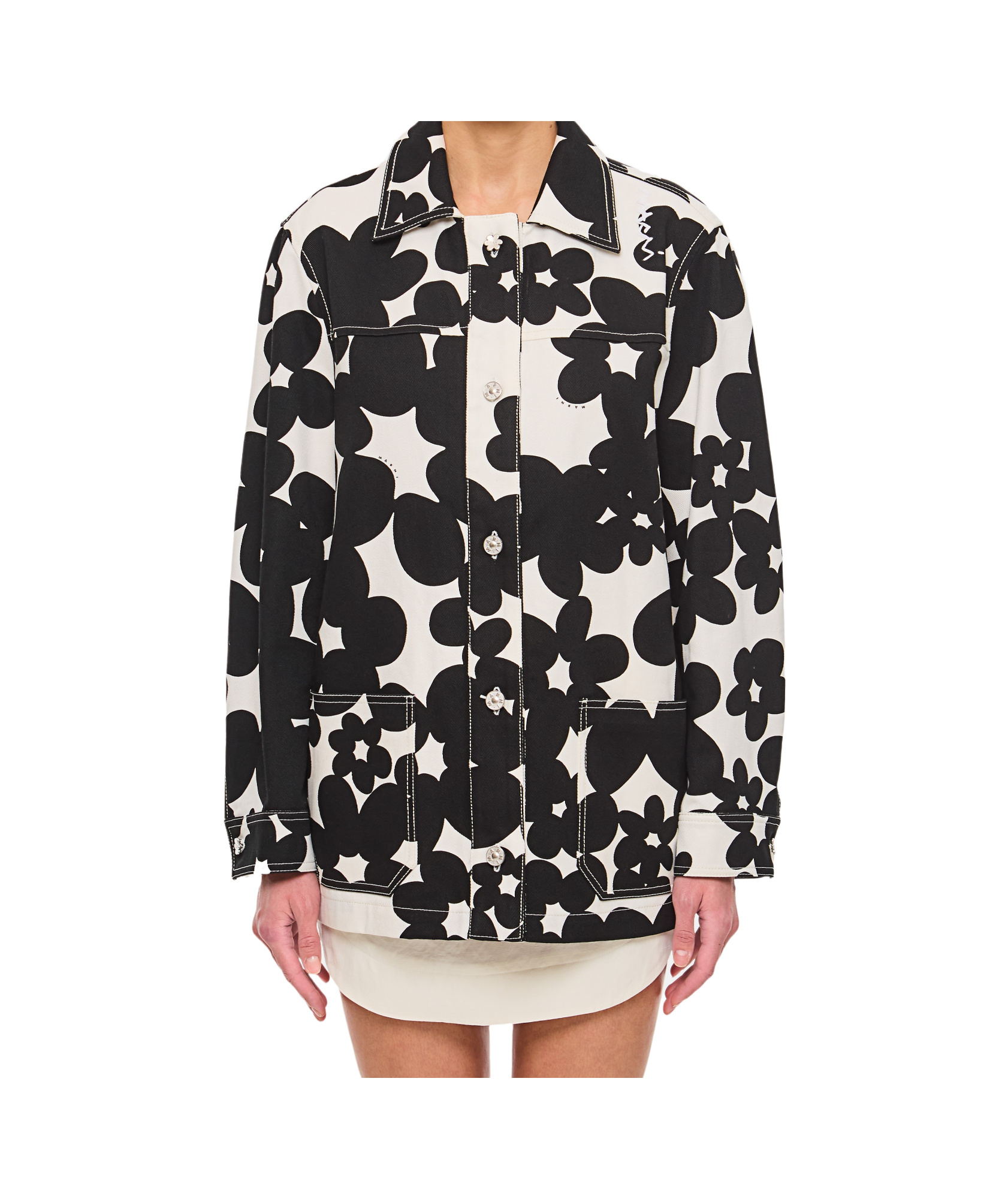Marni Floral Pattern Black Silk Shirt In Multicolor