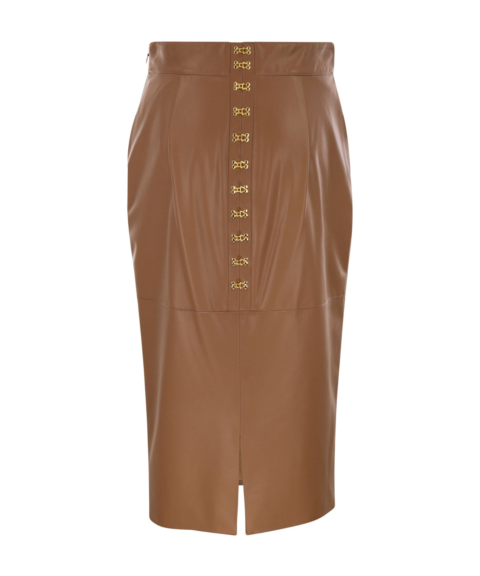 Elisabetta Franchi Jewel Clasps Pencil Skirt In Brown