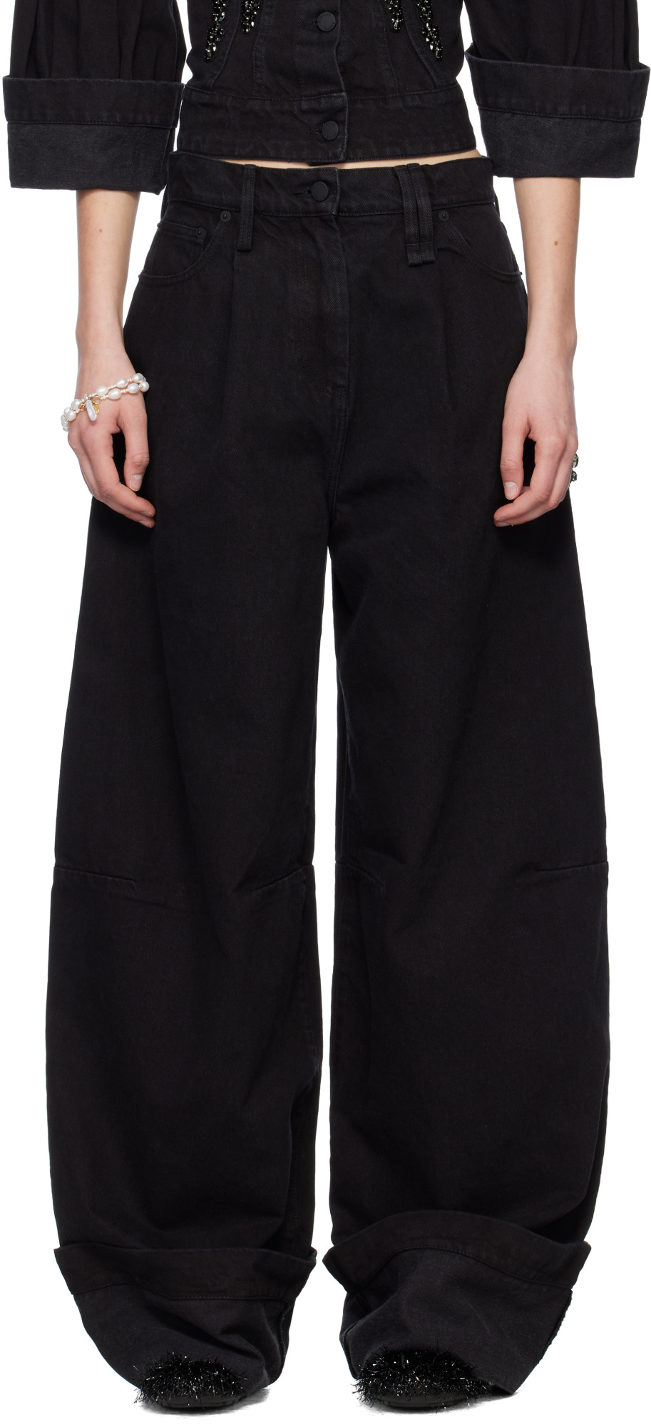 Shop Simone Rocha Embossed Patch Denim Trousers