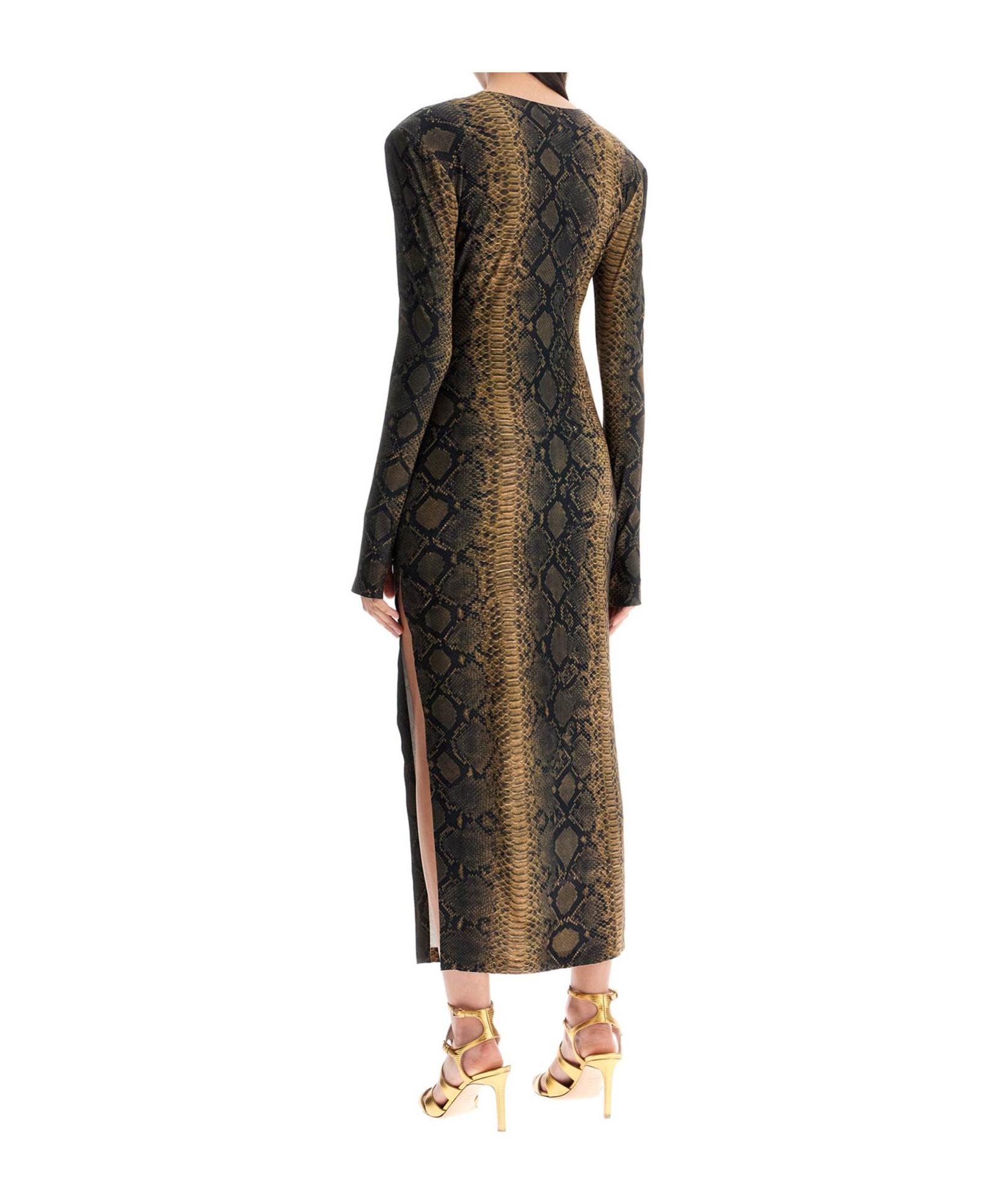 Norma Kamali Brown Slim Fit Long Python Effect Dress In Black