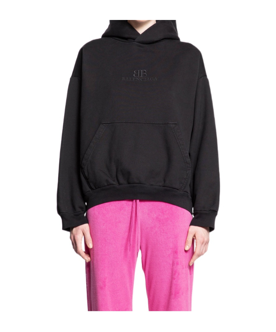 Balenciaga Logo-embroidered Cotton Hoodie In Black