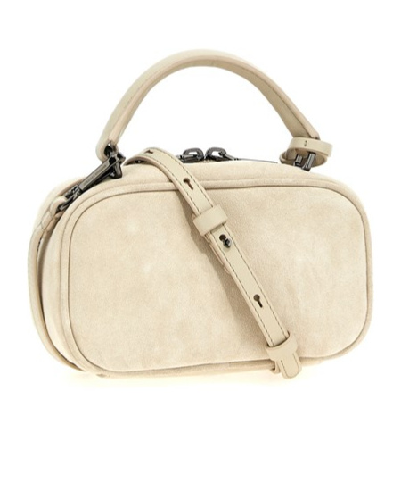 Brunello Cucinelli Small Handbag With Suede Finish And Detachable Strap In Beige