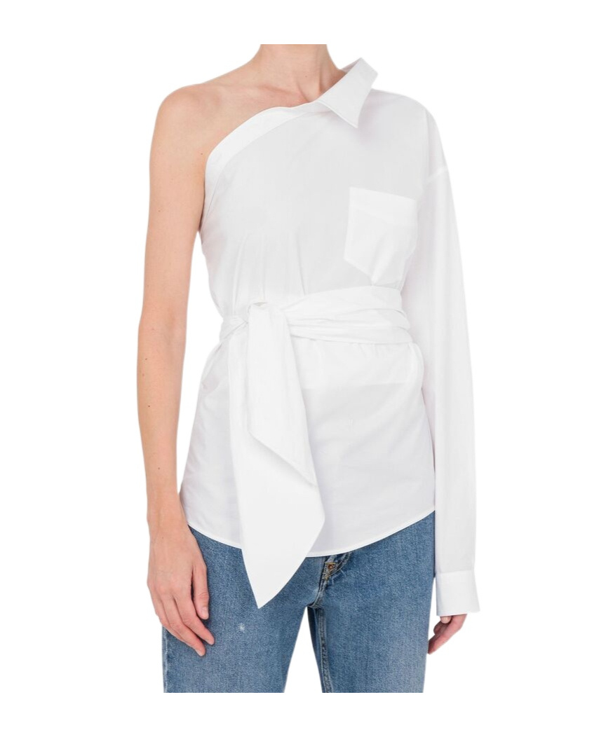 Shop Moschino Off-shoulder Shirt In White