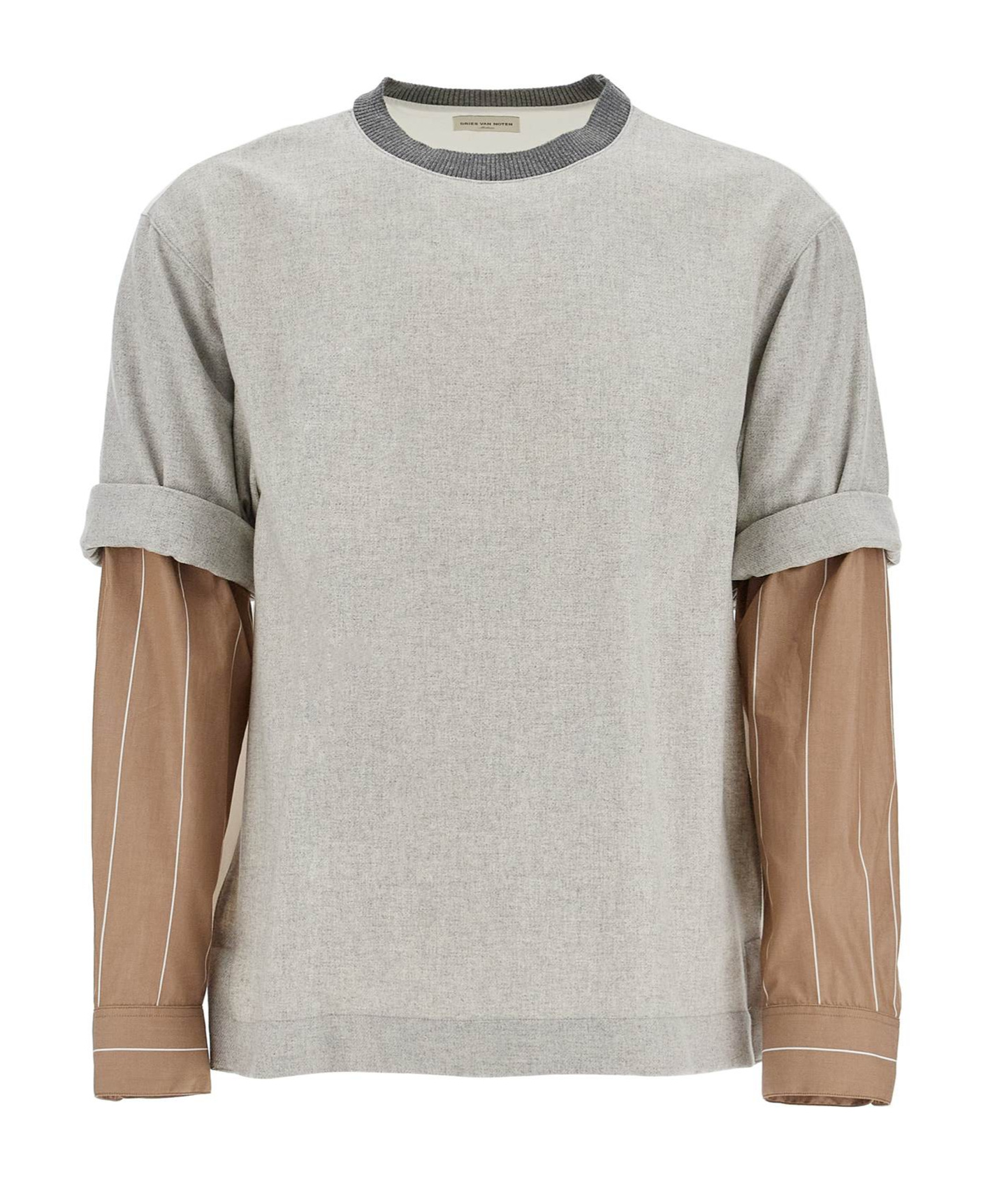 Dries Van Noten Layered Striped Crewneck Sweatshirt In Gray