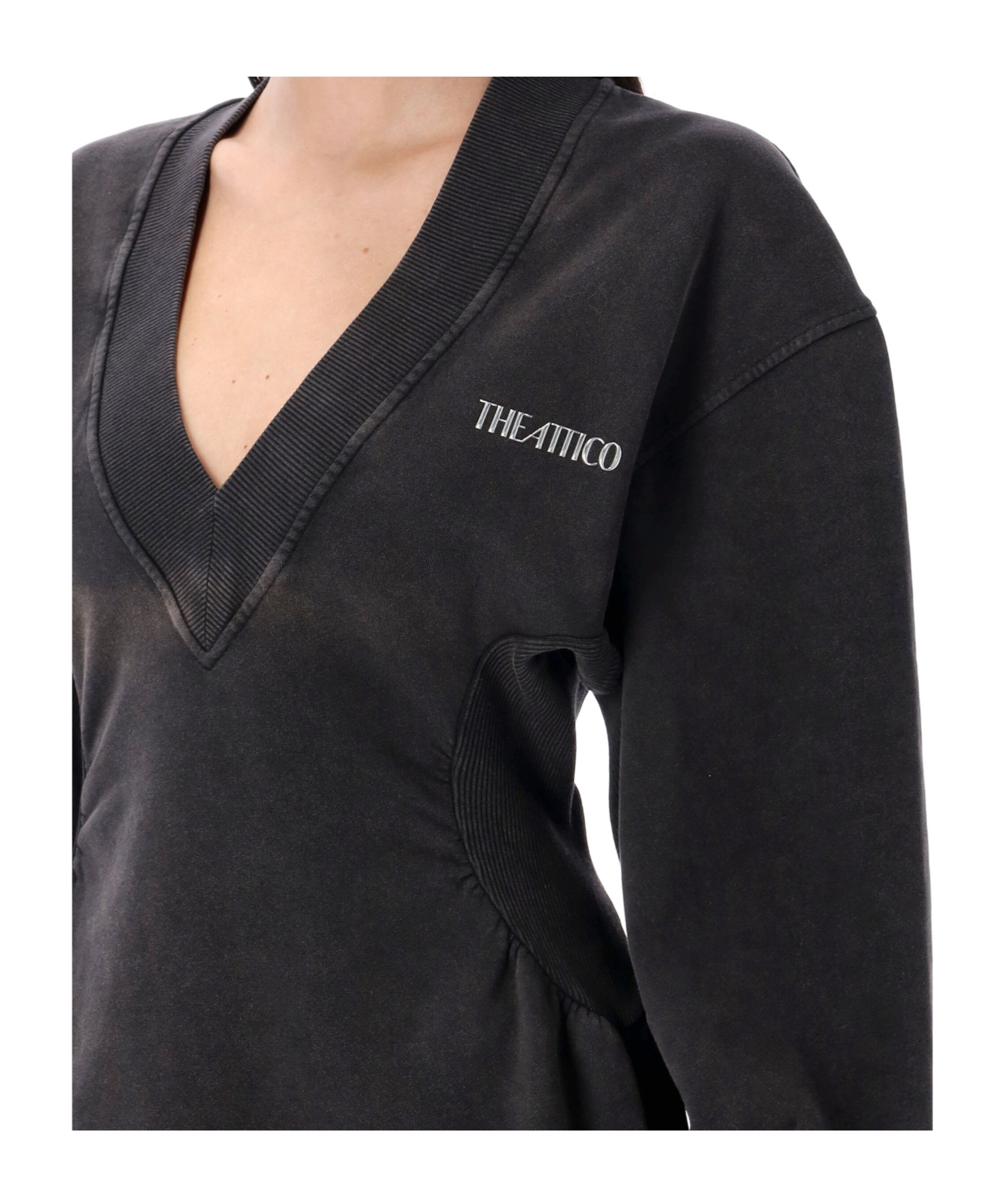 Attico V-neck Mini Dress With Embossed Logo In Black