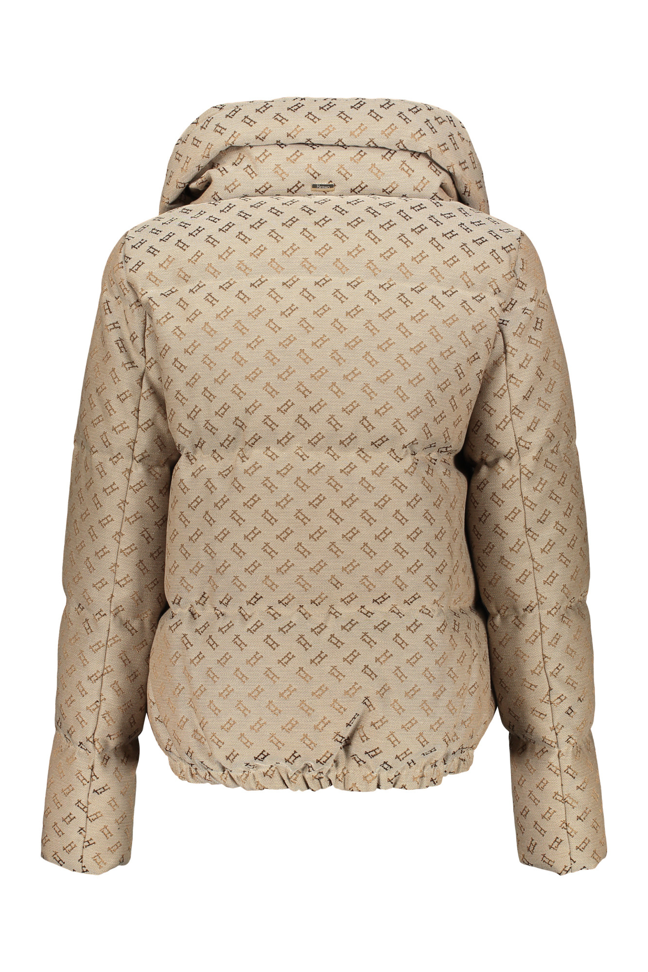 Herno Monogram-print Stand-up Collar Puffer Jacket In Brown