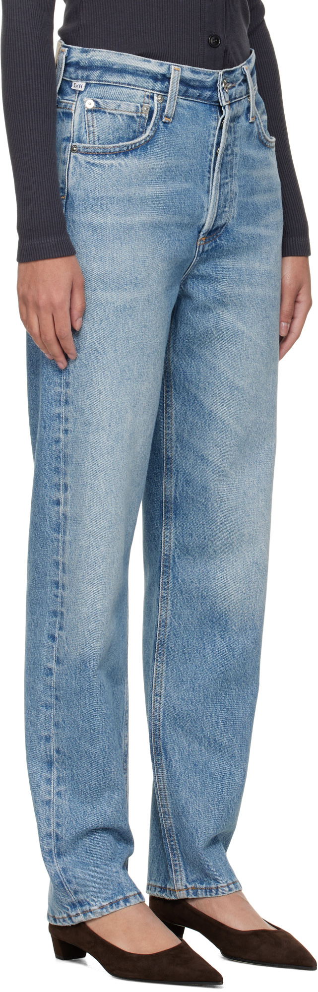 Shop Citizens Of Humanity High Waist Straight Jeans In Blue