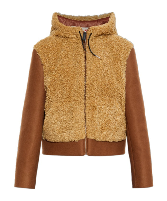 Marni Hooded Panelled Jacket In Brown