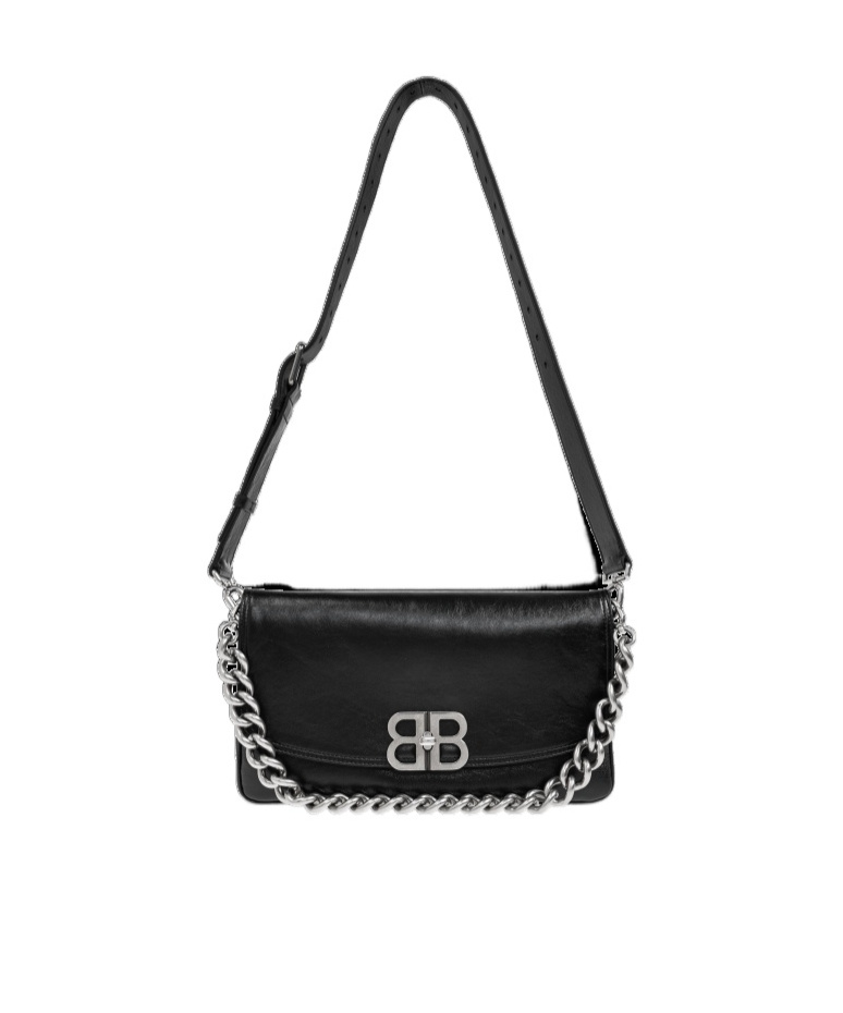 Balenciaga Medium Bb Soft Flap Leather Shoulder Bag In Black