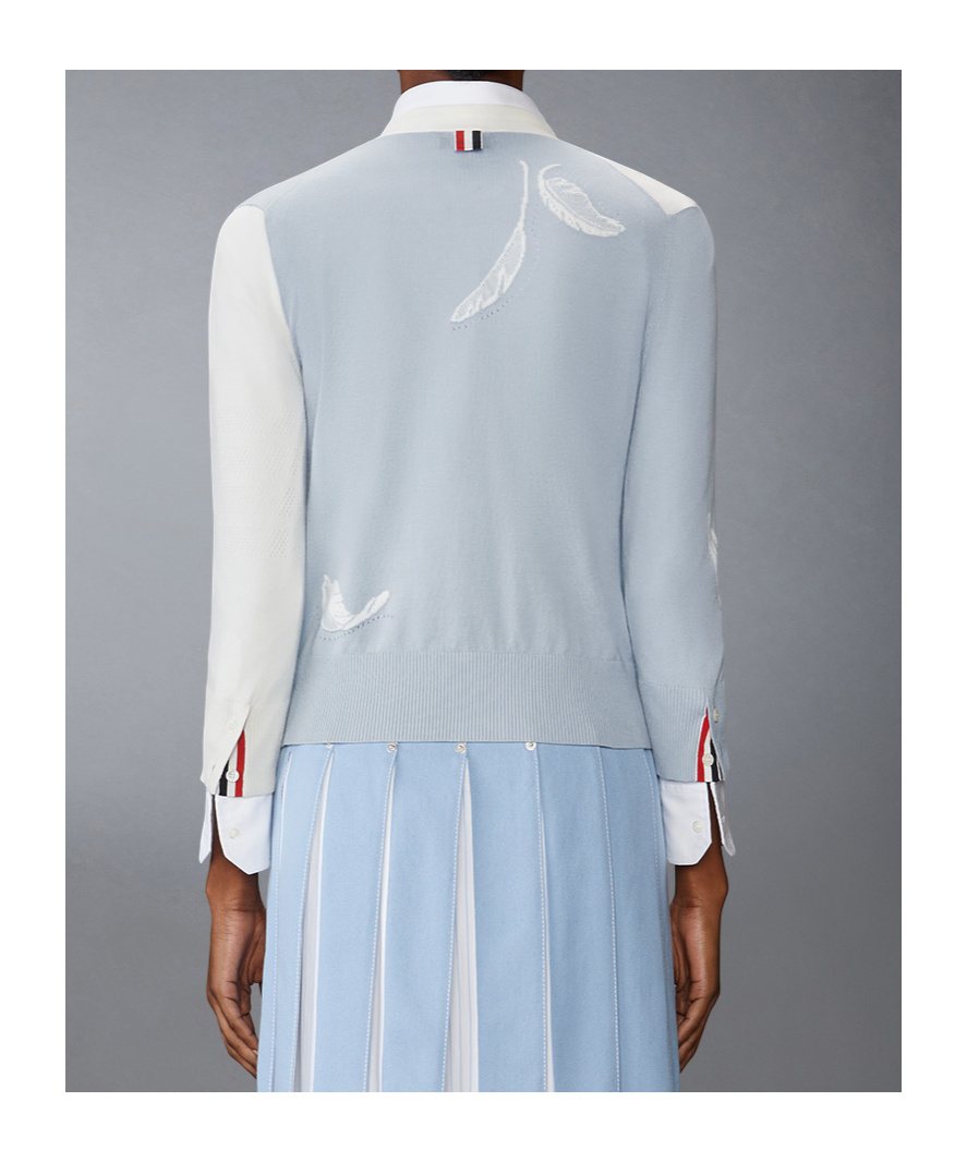 Thom Browne Feather-intarsia Cotton Cardigan In Gray
