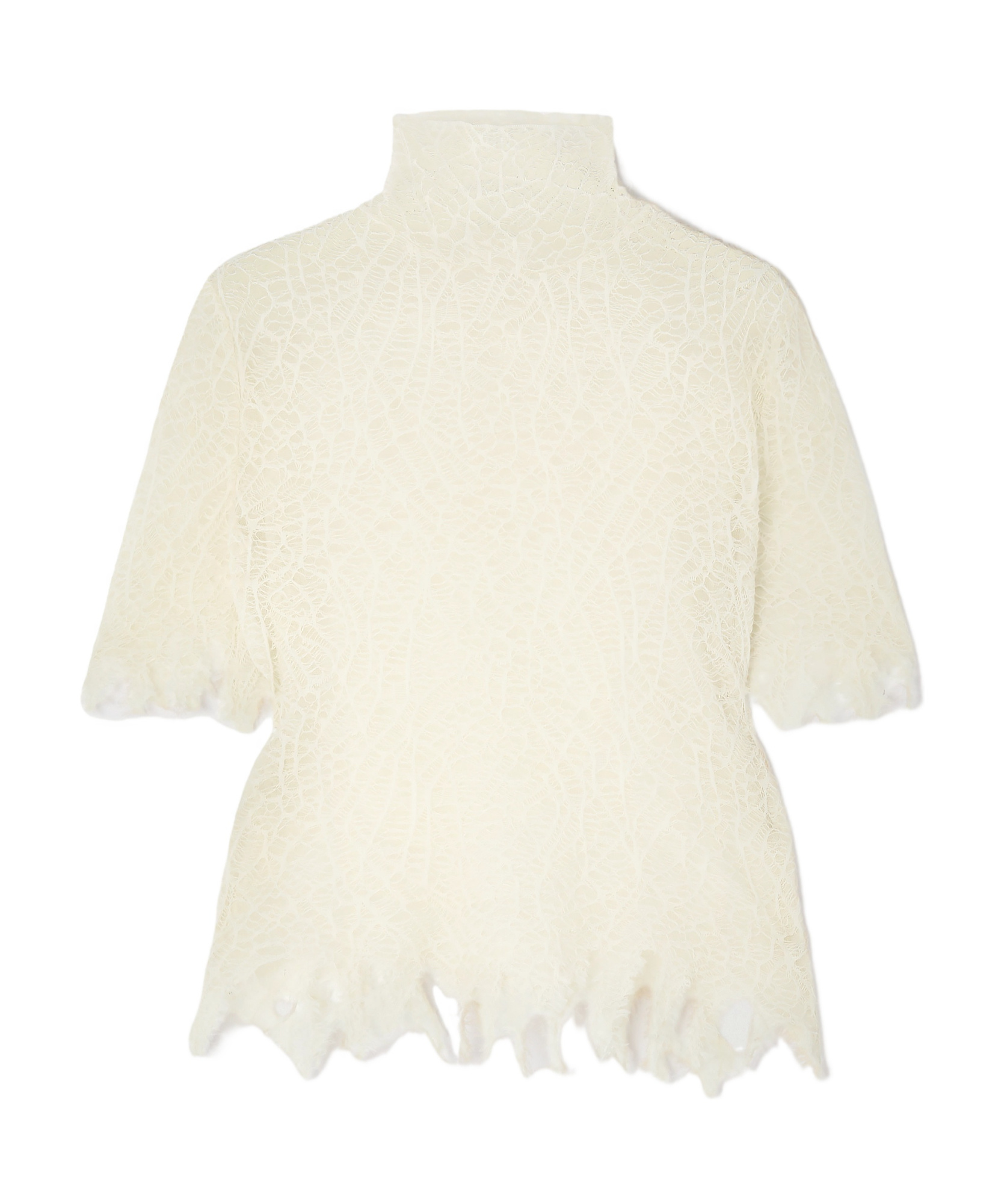 Alexander Mcqueen Distressed Cotton And Silk-blend Lace Turtleneck Sweater In White