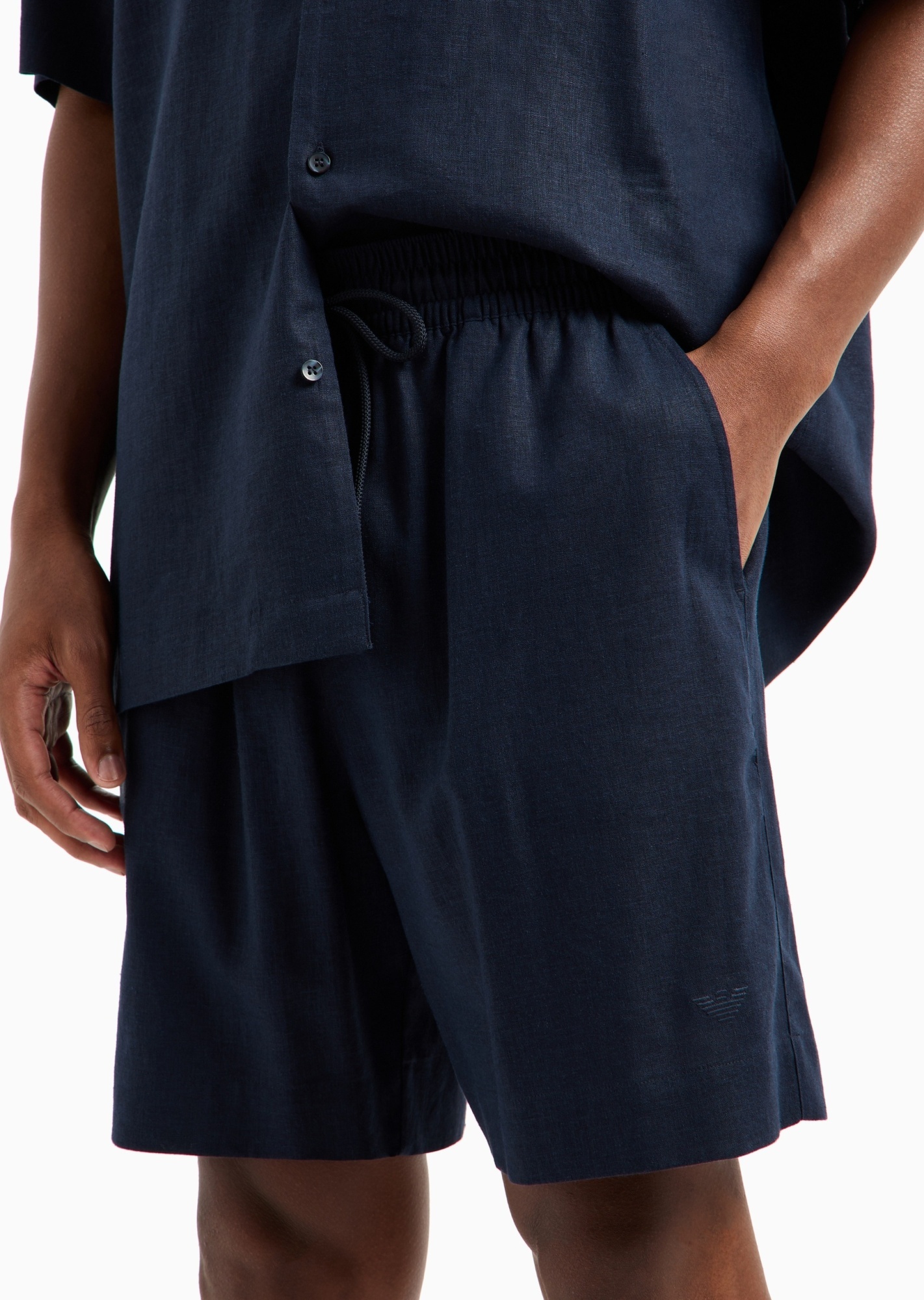 Emporio Armani Linen-blend Beachwear Bermuda Shorts In Black