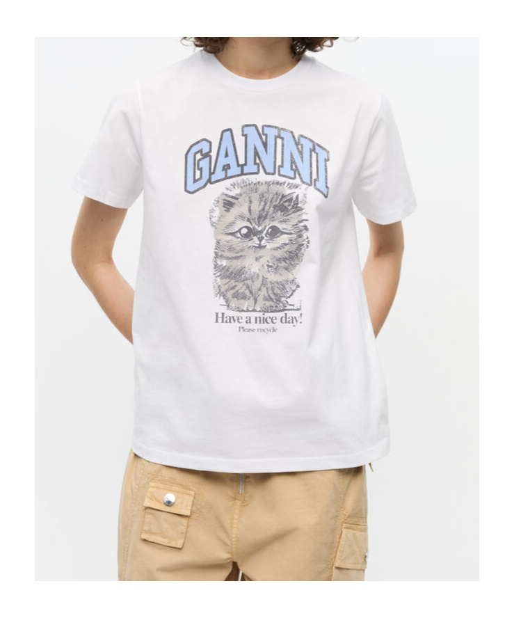 Ganni Womens Bright White Kitty Margot Graphic-print Cotton-jersey T-shirt Xs In Bright White