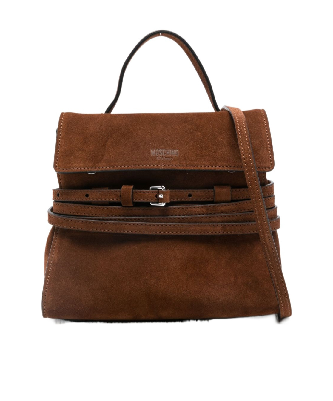 Moschino Suede Shoulder Bag Adjustable Strap In Brown