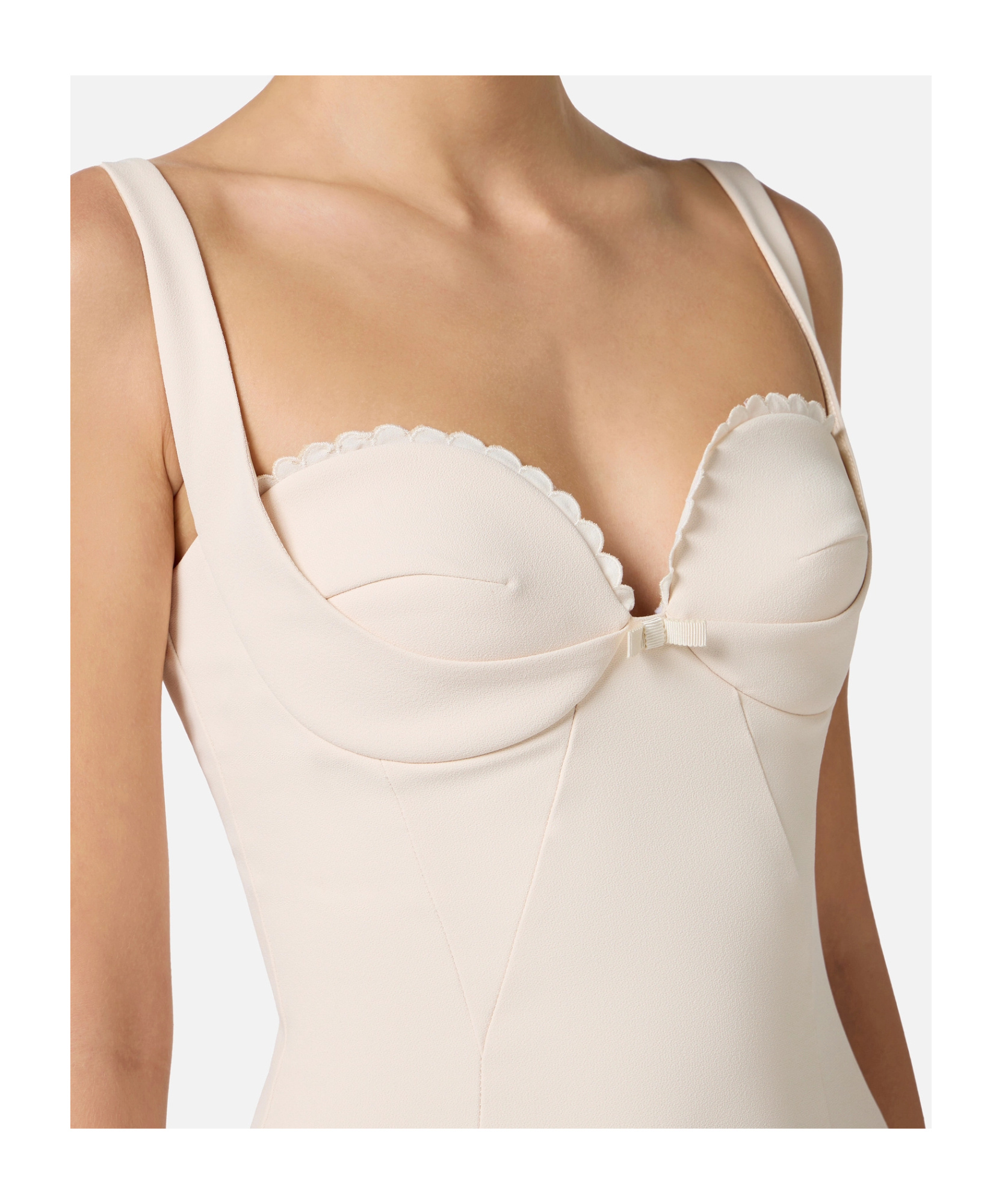 Elisabetta Franchi Dress With Embroidered Scallop In Butter Color