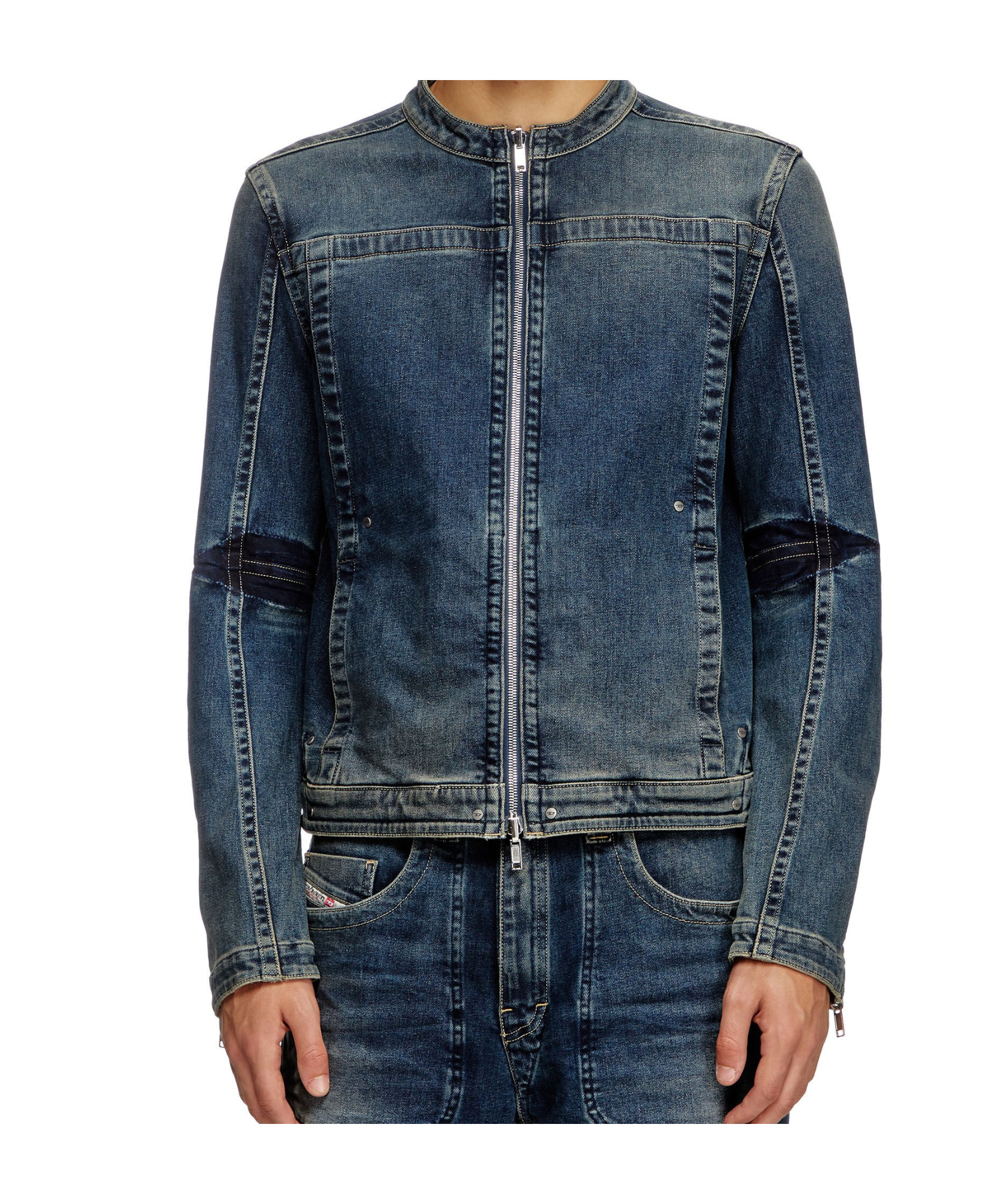 Diesel Moto Jacket In Rehab Denim In Dark Blue