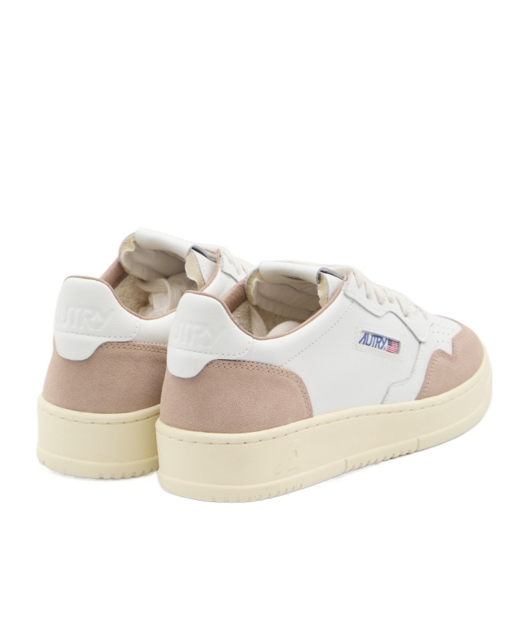 Autry Medalist Low Sneakers In White Leather And Rose Cannel Suede Shoes In Brown