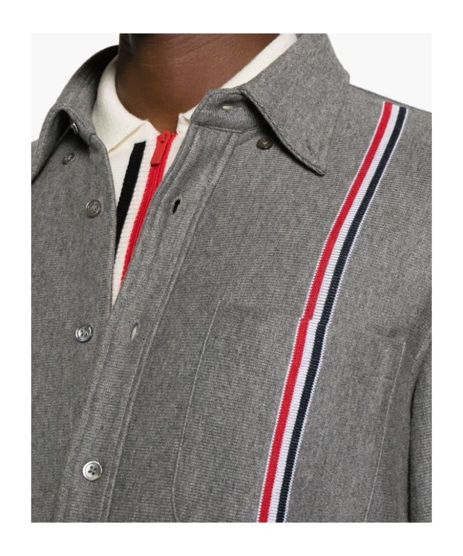 Shop Thom Browne Rwb-stripe Cotton Overshirt In Gray