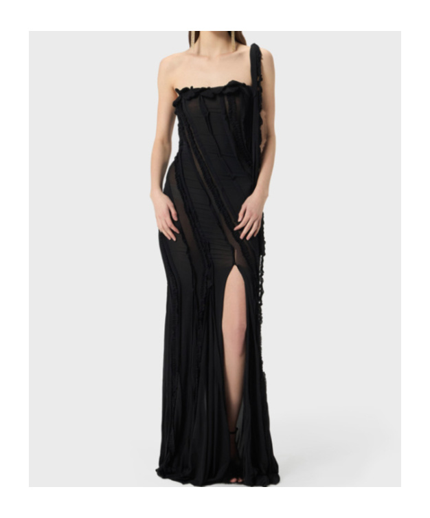 Blumarine Draped Evening Gown In Black