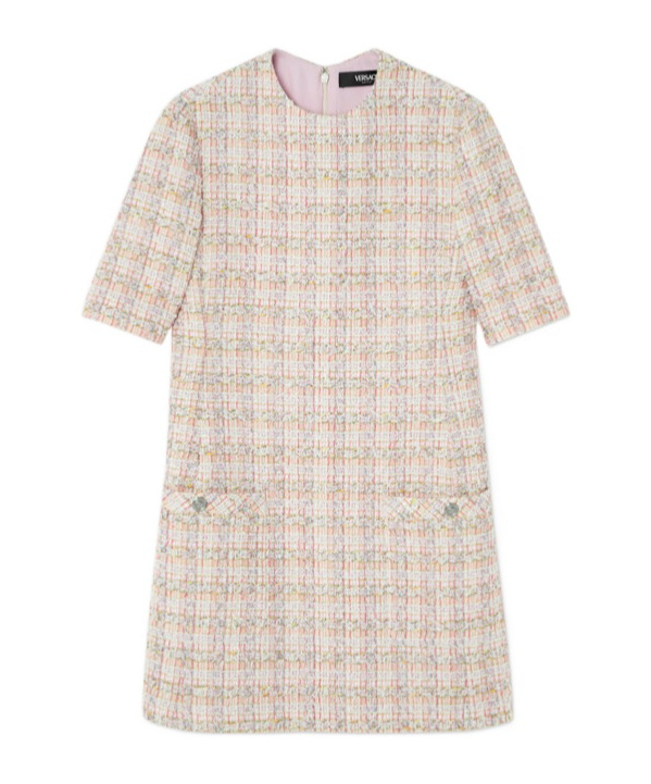 Versace Metallic Tweed Mini Dress In Nude