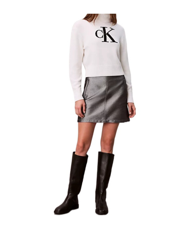 Calvin Klein Jeans Est.1978 Soft Chenille Roll Neck Jumper In White