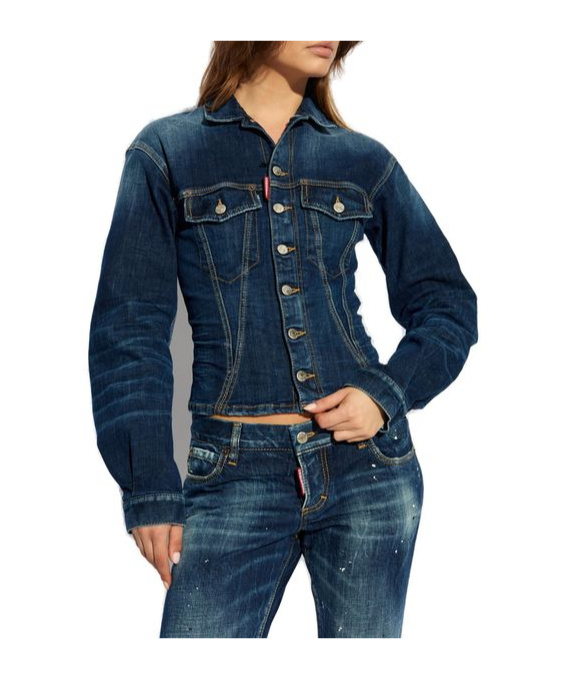 Dsquared2 Stretch Denim Bustier Jacket In Blue