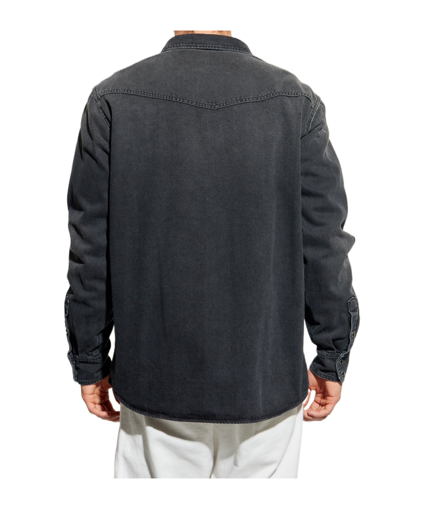 Mm6 Maison Margiela Mm6 By Maison Margiela Black Denim Shirt With Visible Stitching And Curved Hem In Gray