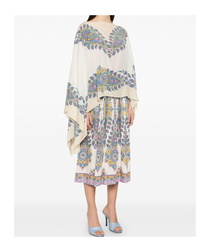 Etro Paisley-print Silk Asymmetric Poncho In Multicolor
