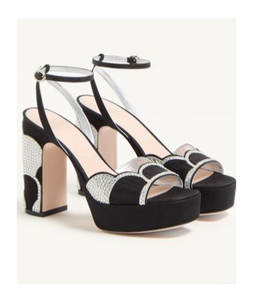 Valentino Bowow 110 Faille And Crystal-embellished Metallic Leather Platform Sandals In Black