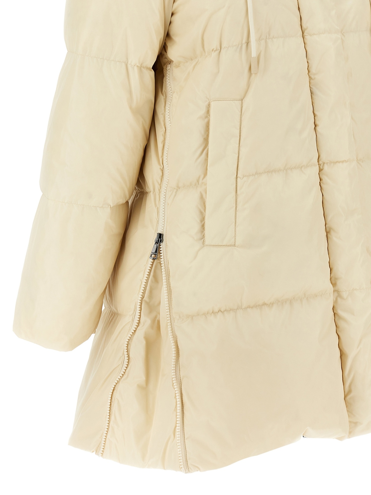 Weekend Max Mara Drawstring Hood Long Quilted Parka In Nude