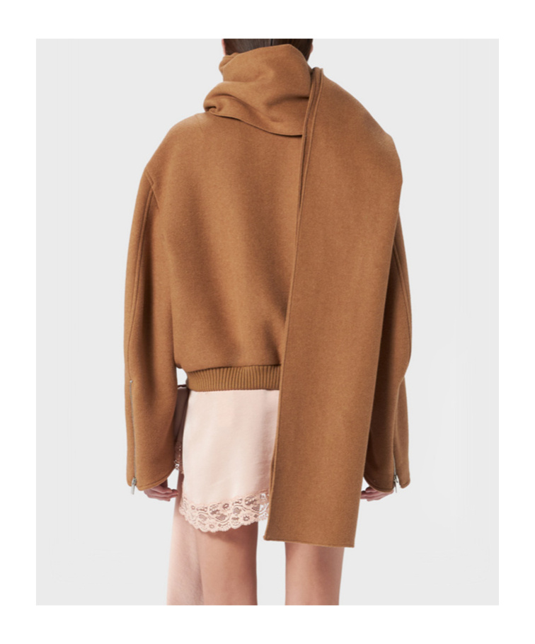 Blumarine Fitted With Scarf Felt Pilot Jacket In Brown