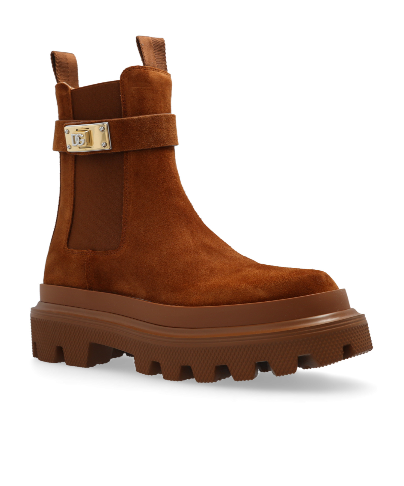 Dolce & Gabbana Suede Buckle Faux Fur Chelsea Booties In Brown