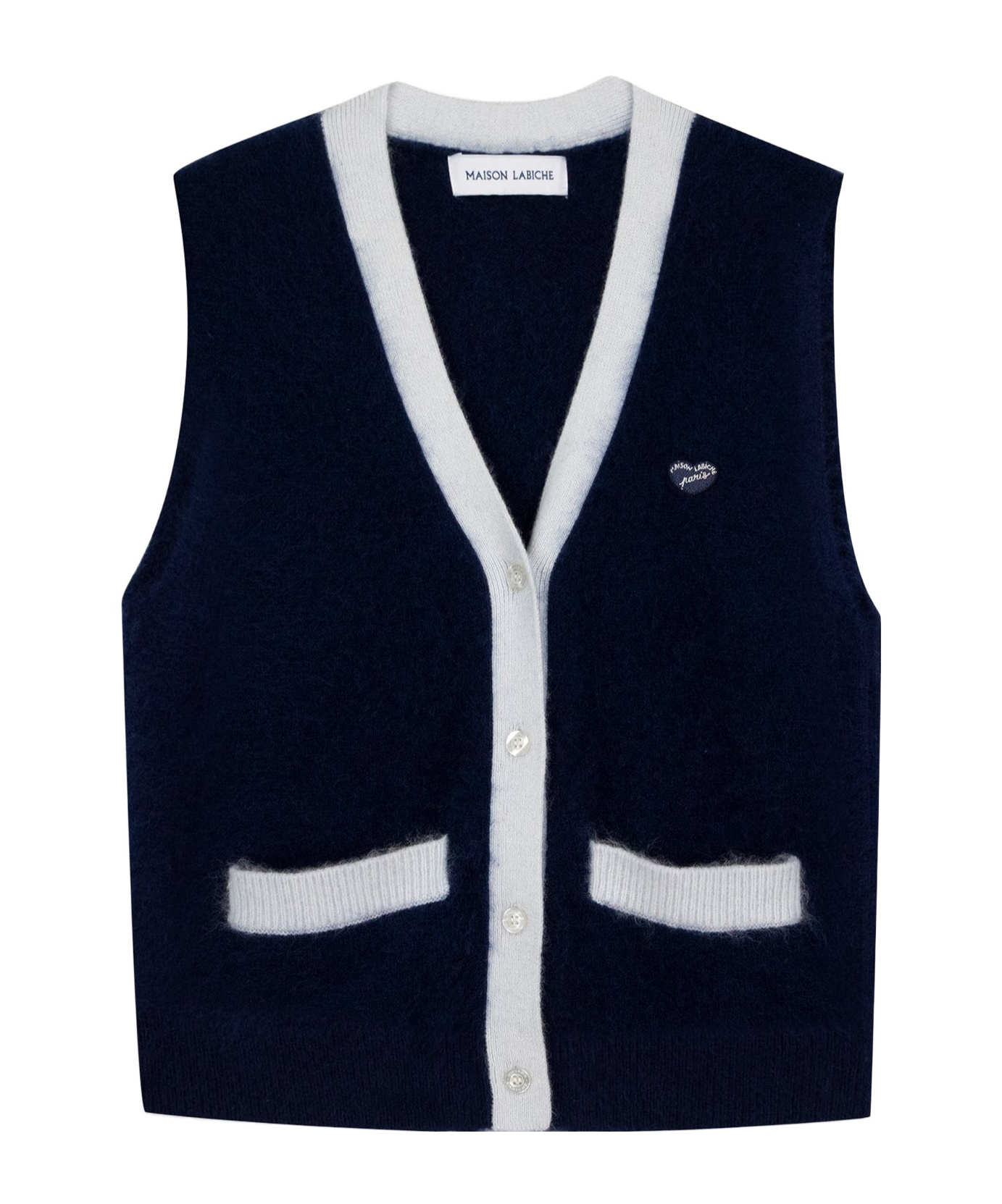 Maison Labiche Servandoni Heart Patch Cardigan In Midnight Blue