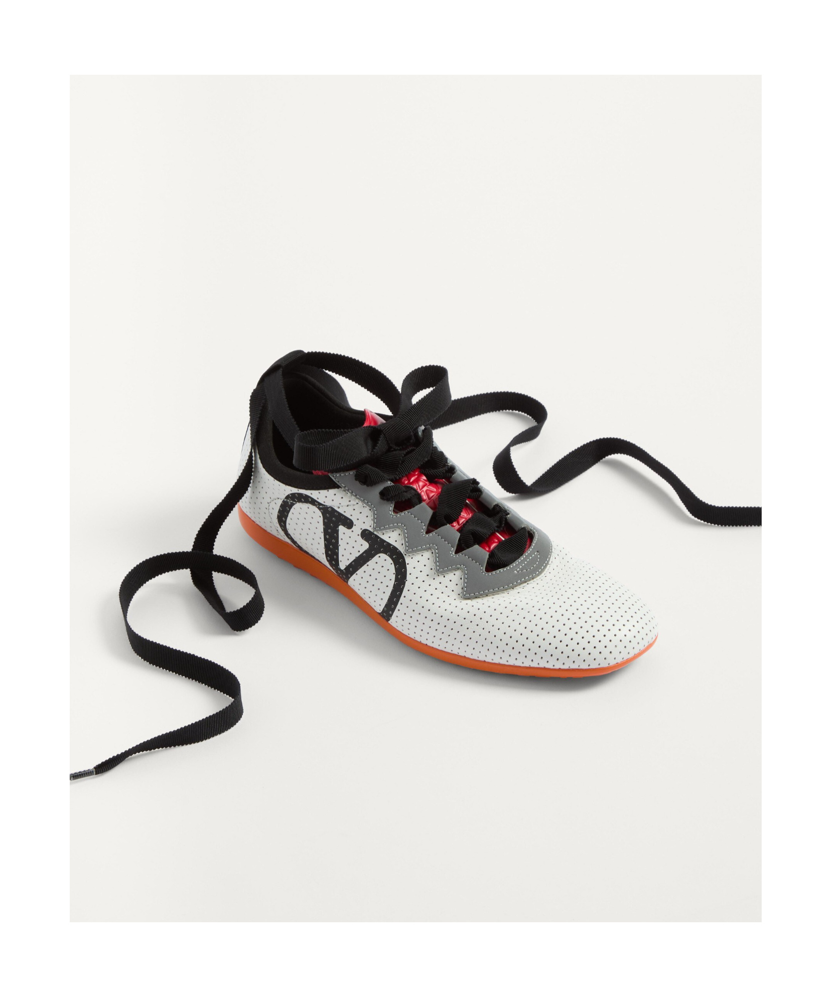Valentino Chromathon Low-top Sneakers In Perforated Leather In White