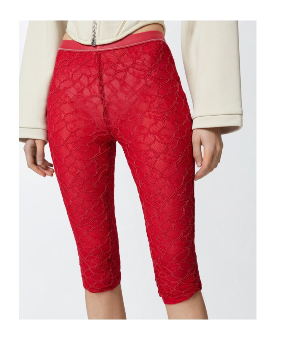 Pinko Knee-high Leggings In Stretch Lace In Red