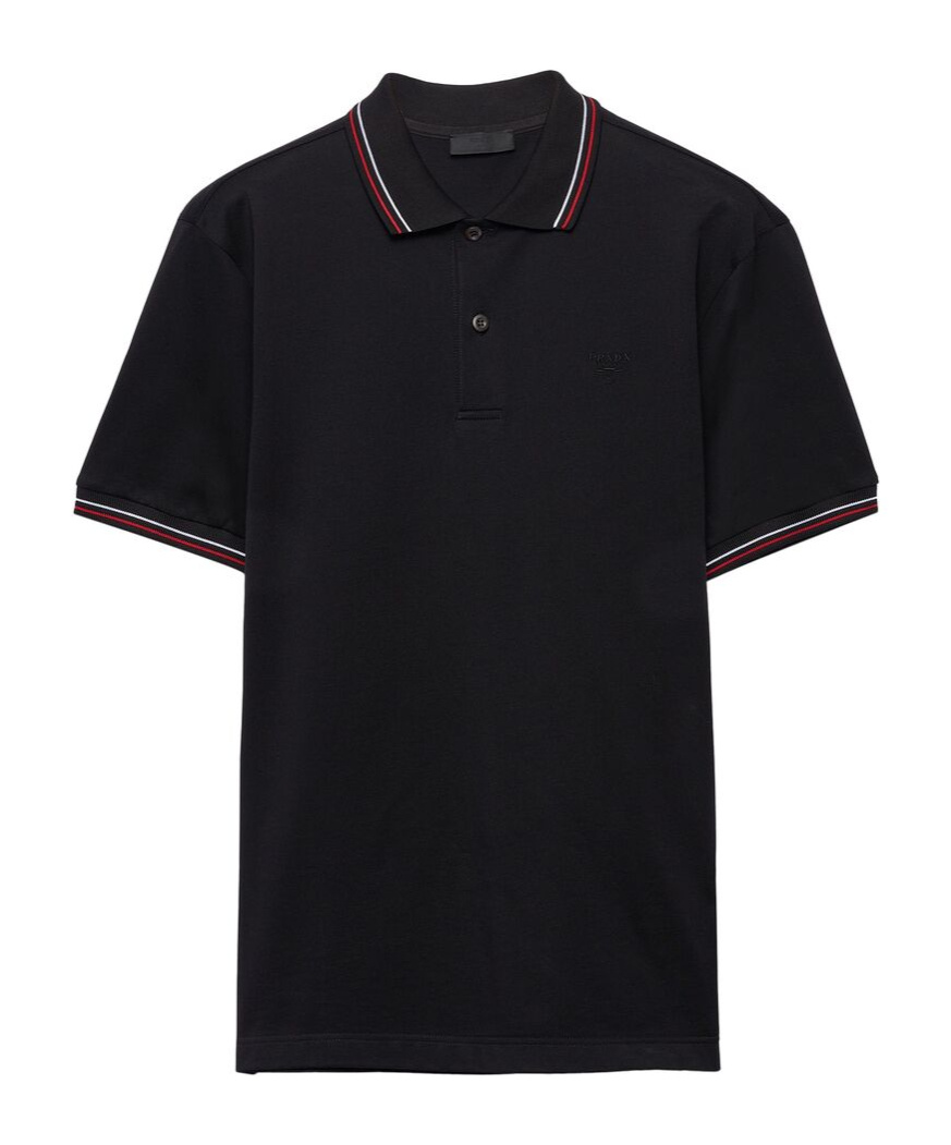 Prada Short-sleeved Piqué Polo Shirt In Black